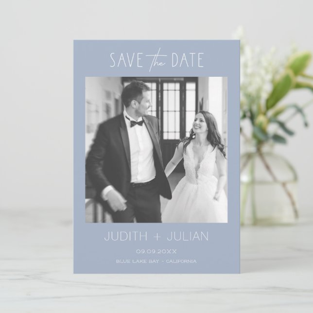 Elegantes Foto Save the Date Hochzeitsfeier Einladung (Stehend Vorderseite)