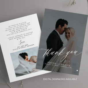 Elegantes Foto Schwarz-weiße Hochzeit danke Karte