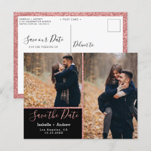 Elegantes Foto Schwarze Rose Glitzer Ankündigungspostkarte