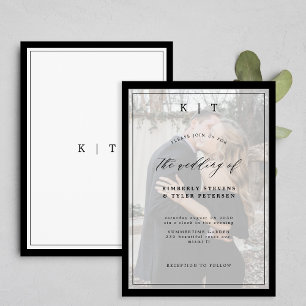 Elegantes Foto Schwarzweiß-Monogramm-Hochzeit Einladung