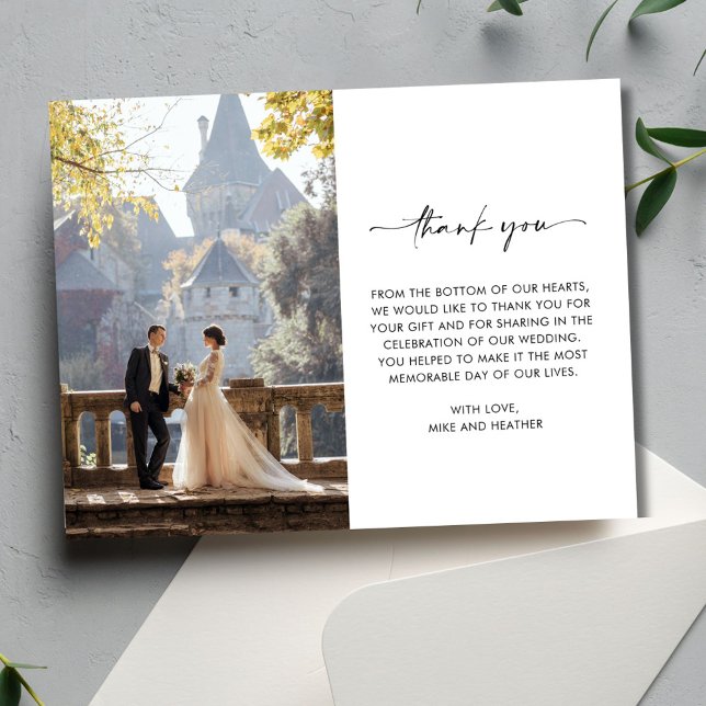 Elegantes Foto Script Wedding Dankeschön Card Dankeskarte (Elegant Photo Script Wedding Thank You Card)