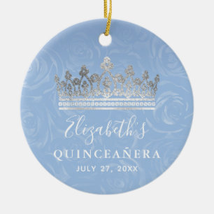 Elegantes Foto Silber Licht Baby Blau Quinceanera Keramik Ornament
