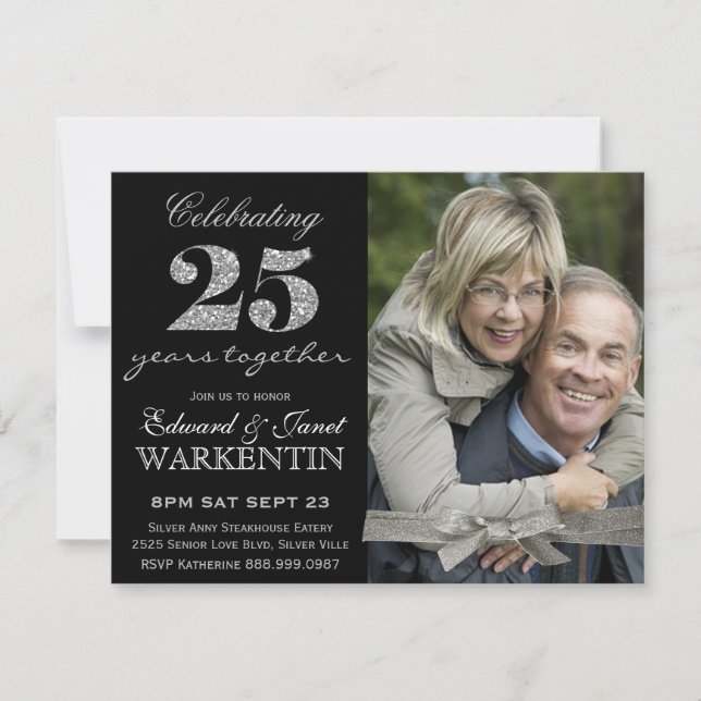 Elegantes Foto Silver 25. Hochzeitstag Einladung (Vorderseite)