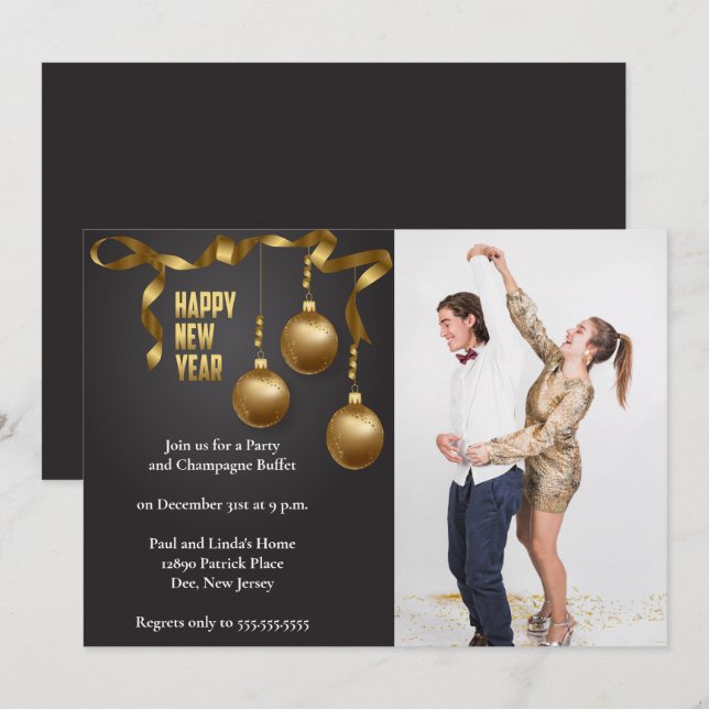 Elegantes Foto Silvester Party Einladung (Vorne/Hinten)