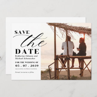 Elegantes Foto-Skript-Kalligraphie & QR-Code-Hochz Save The Date