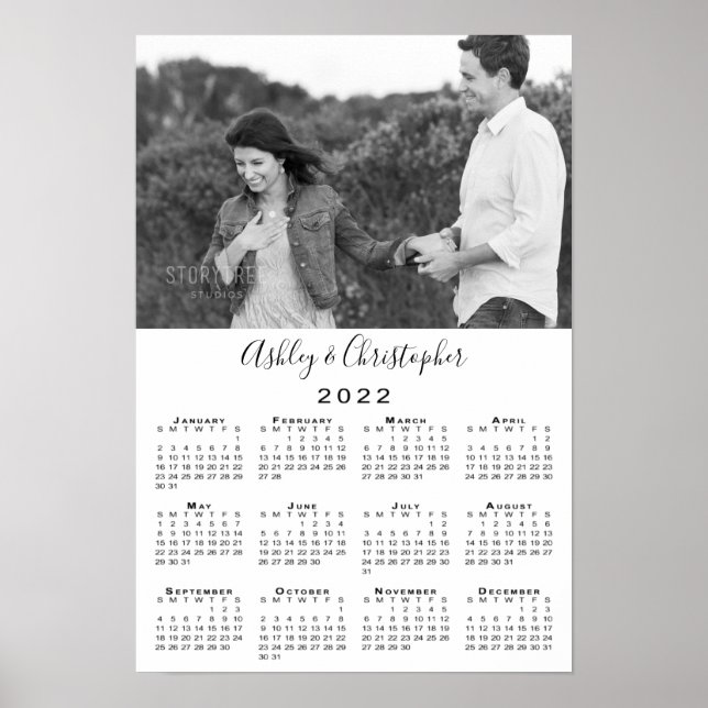 Elegantes Foto und Namen 2022 Kalender Poster (Vorne)