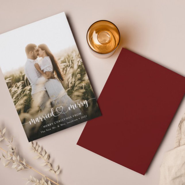 Elegantes Foto Verheiratet & Frohe Weihnachtskarte Dankeskarte (Von Creator hochgeladen)