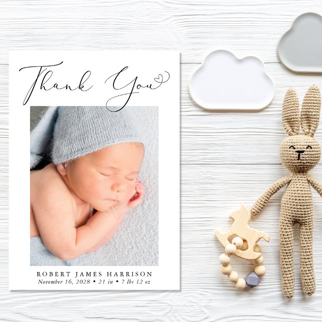 Elegantes Foto Vielen Dank für Ihre Geburt Ankündigung (A beautiful and unique way to thank family and friends and introduce them to your precious  baby)