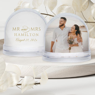 Elegantes Foto von Mr. und Mrs. zur goldenen Hochz Schneekugeln