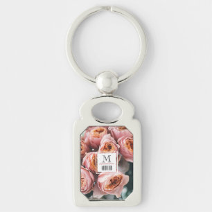 Elegantes Foto von rosa Rosen Monogramm Initial sü Schlüsselanhänger