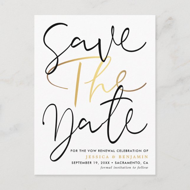 Elegantes Foto Vow Erneuerung Save the Date Ankündigungspostkarte (Vorderseite)
