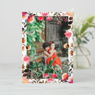 Elegantes Foto Wasserfarbe Blumengrün Rotes Rosa Feiertagskarte