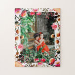 Elegantes Foto Wasserfarbe Rosa Blumengrün<br><div class="desc">Elegantes Rosa und Rotes Wasser Blumengrün Personalisiertes Foto Puzzle</div>