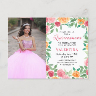 Elegantes Foto Wasserfarben Quinceanera Invit Einladungspostkarte