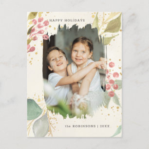 Elegantes Foto Watercolor Winter Berries Feiertagspostkarte
