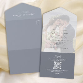 Elegantes Foto Wedding Dusty Blue All In One Einladung