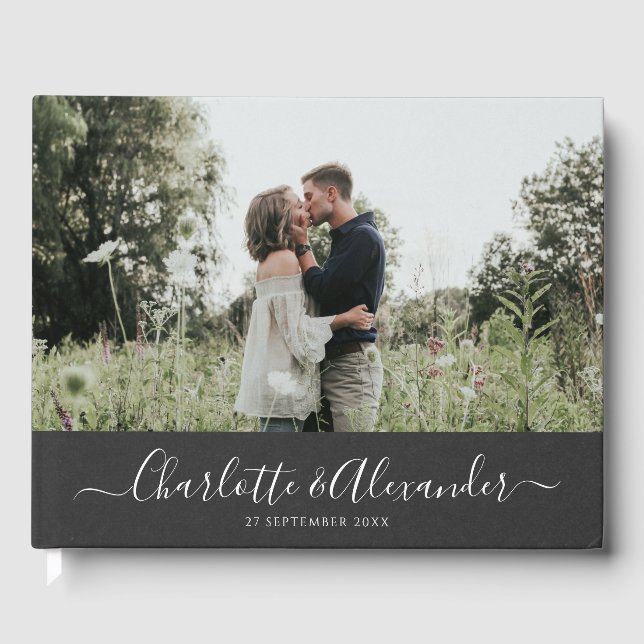 Elegantes Foto Wedding Guest Book Gästebuch (Vorderseite)