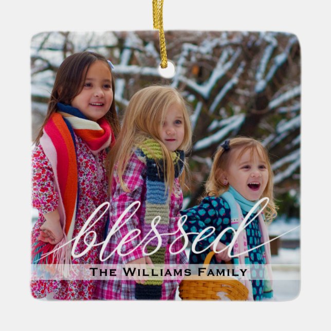 Elegantes Foto Weihnachten Winter Keramikornament (Vorderseite)