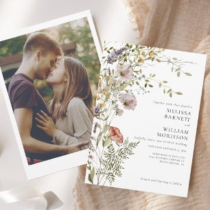 Elegantes Foto Wildblume Wasserfarbenhochzeit Einladung