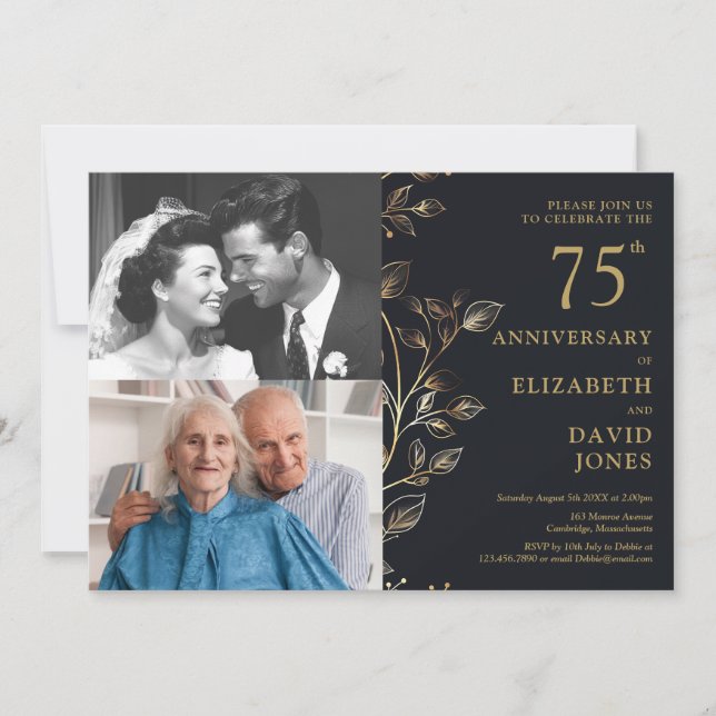 Elegantes Foto zum 75. Hochzeitstag Einladung (Vorderseite)