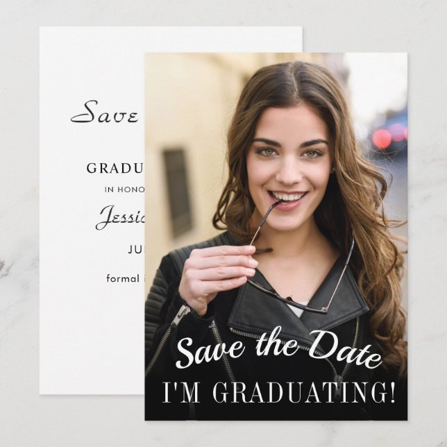 Elegantes Foto zur Minimalistischen Graduation Save The Date (Vorne/Hinten)
