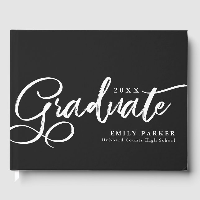 Elegantes Foto zur Schwarz-weißen Graduation Gästebuch (Vorderseite)