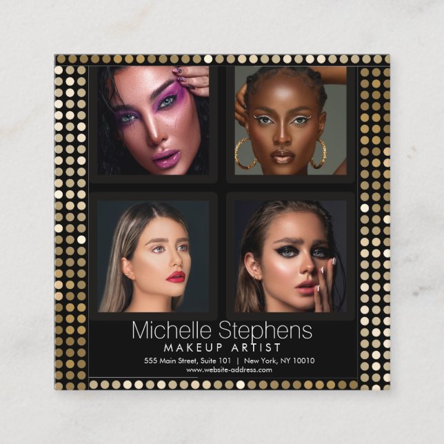 Elegantes Fotomaterial Makeup und Frisur Quadratische Visitenkarte (Vorderseite)