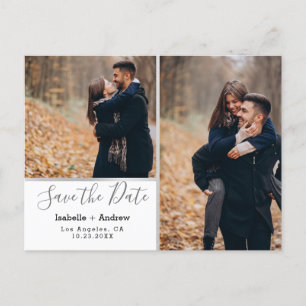Elegantes Fotomaterial Weißes Silber Save the Date Ankündigungspostkarte