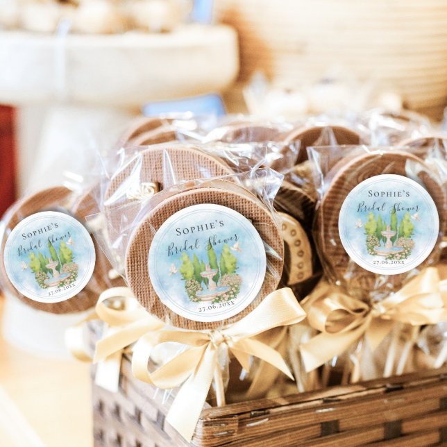 Elegantes Fountain White Doves Blume Brautparty Runder Aufkleber (Von Creator hochgeladen)