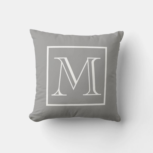Elegantes Frame Gray Background Monogramm Kissen (Vorderseite)