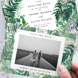 Elegantes Frame Leafy Watercolor Foto Hochzeit Save The Date