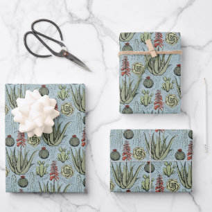 Elegantes französisch-blaues und grünes Blumenmust Geschenkpapier Set