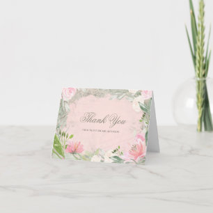 Elegantes französisch-rosa-florales Brautparty Dan Dankeskarte