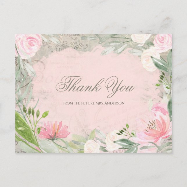 Elegantes französisch-rosa-florales Brautparty Dan Postkarte (Vorderseite)