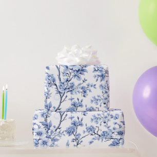 Elegantes Französisch Vintag Blauer Flor Geschenkpapier