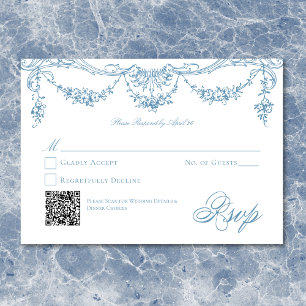 Elegantes französisches blaues viktorianisches Chi RSVP Karte