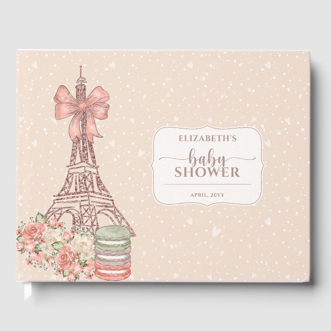 Elegantes französisches Blush Beige Baby Shower Gu Gästebuch (Vorderseite)