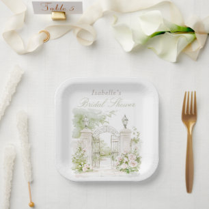 Elegantes französisches Château Pastell Brautgarte Pappteller