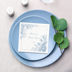 Elegantes, französisches Chinoiserie-blaues Monogr Serviette