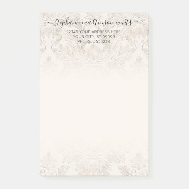 Elegantes französisches Damask Ivory Beruflich Bus Post-it Klebezettel (Vorderseite)