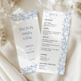 Elegantes französisches Dusty Blue Vintage Wedding Menükarte