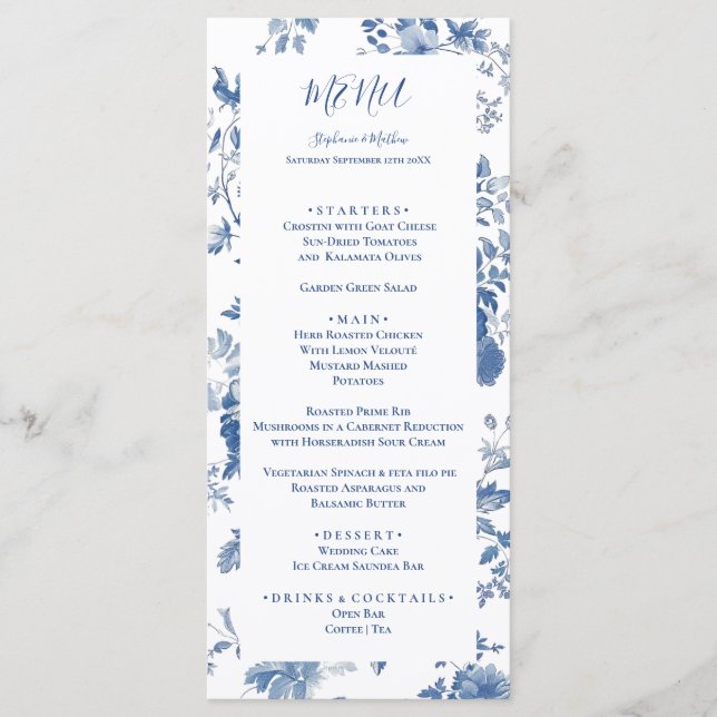 Elegantes französisches Hochzeitsmenü Menükarte (Vorderseite)