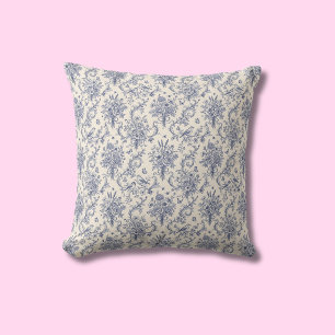 Elegantes französisches Land Toile de Jouy Blaues Kissen