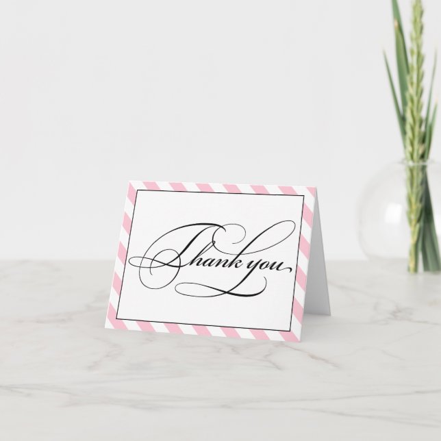 Elegantes französisches rosa Skript Vielen Dank No Dankeskarte (Vorderseite)