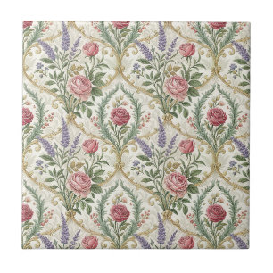 Elegantes französisches Rosen- und Lavendel-Blumen Fliese