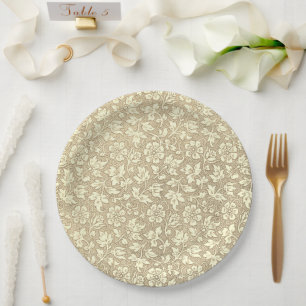 Elegantes französisches Vintages Beige-Blumenmuste Pappteller