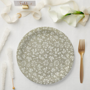 Elegantes französisches Vintages Beige-Blumenmuste Pappteller