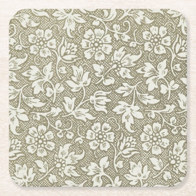 Elegantes französisches Vintages Beige-Blumenmuste Rechteckiger Pappuntersetzer (Vorderseite)