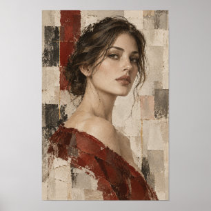 Elegantes Frauenporträt in abstrakter Figur in tie Poster