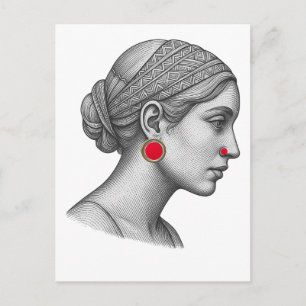 Elegantes Frauenporträt mit roten Akzenten Postkarte